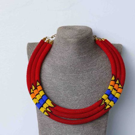 NYOFU African Red Beaded Necklace, Layered necklace