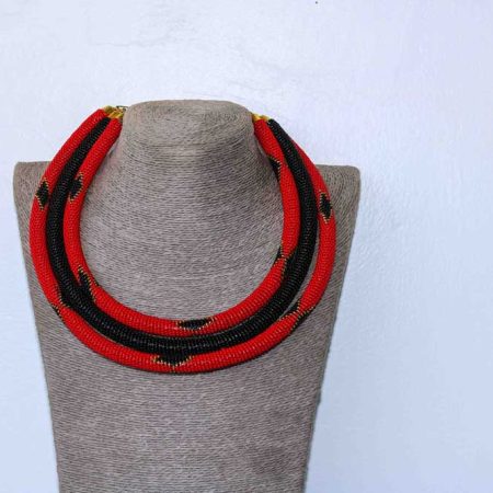 JATA Red Beaded Zulu Necklace, Layered necklace is elegant to wear and compliments any outfit