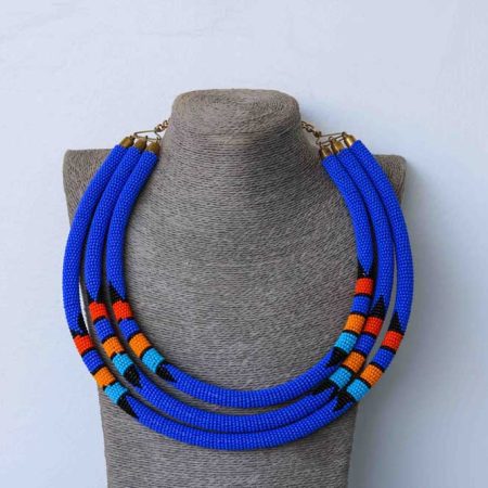 RAFIYA Blue Beaded layered Necklace, African necklace to compliment any outfit